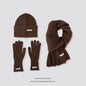 Knitted Winter Scarf Woman Solid Color Hat Scarf Gloves.