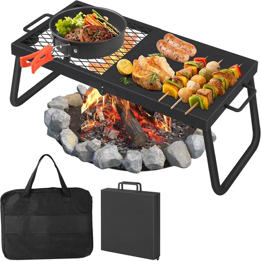 Folding Campfire Grill, Heavy Duty Steel Mesh Grate.
