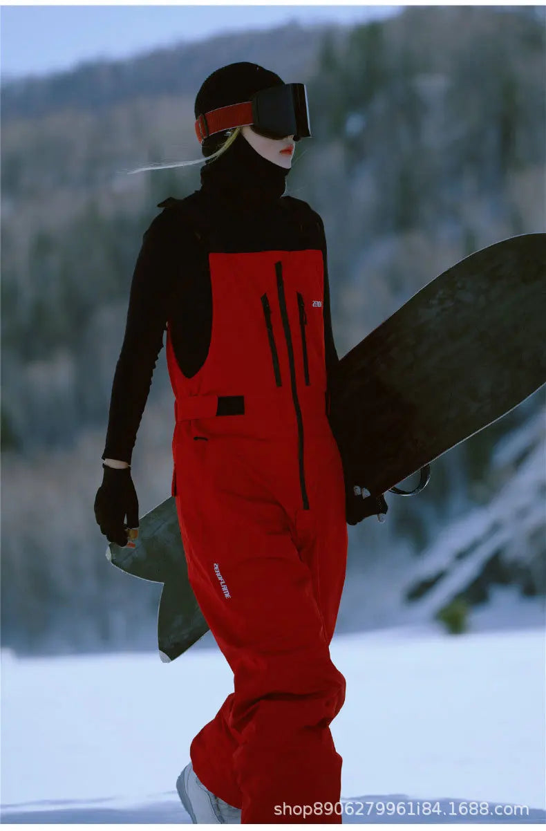 Snowboard, Ski Pants Windproof Waterproof Pure Color Overalls Ski Pants All-in-one Women.