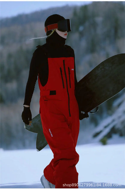 Snowboard, Ski Pants Windproof Waterproof Pure Color Overalls Ski Pants All-in-one Women.