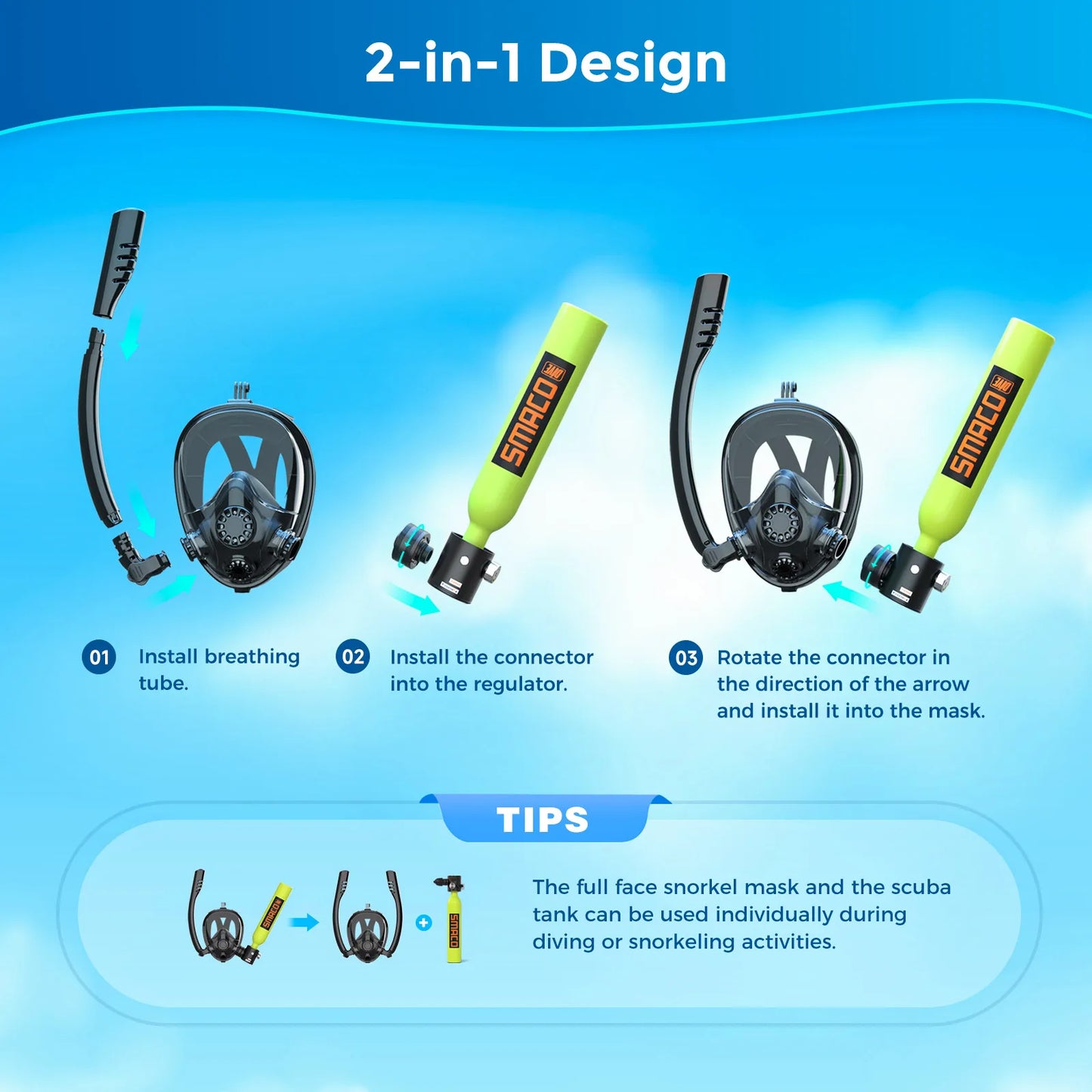Mini Scuba Tank with Snorkel Mask 0.5L Portable.