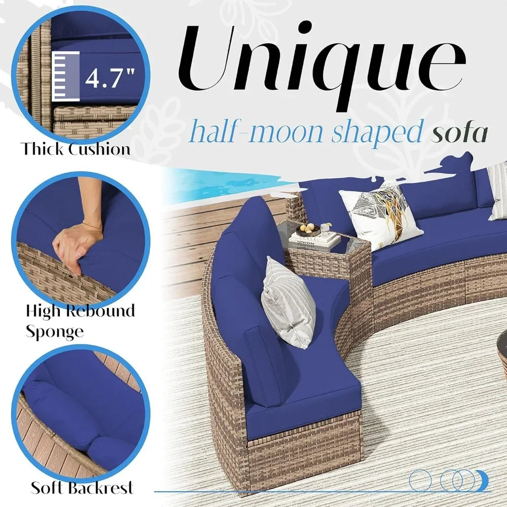 Furniture Sets, 3 Piece Half-Moon Sectional Round Sofa Set.