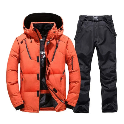 Ski Suit Men Thermal Winter Windproof Skiing Down Jacket and Bibs Pants.