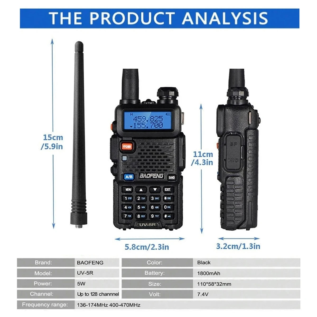 1PC/2PCS  UV-5R USB Long Range Portable Two Way Radio Baofeng CB Radio Walkie.