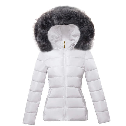 Fashion Black Women's Winter Jacket Big Fur Hooded Thick Down Parkas.