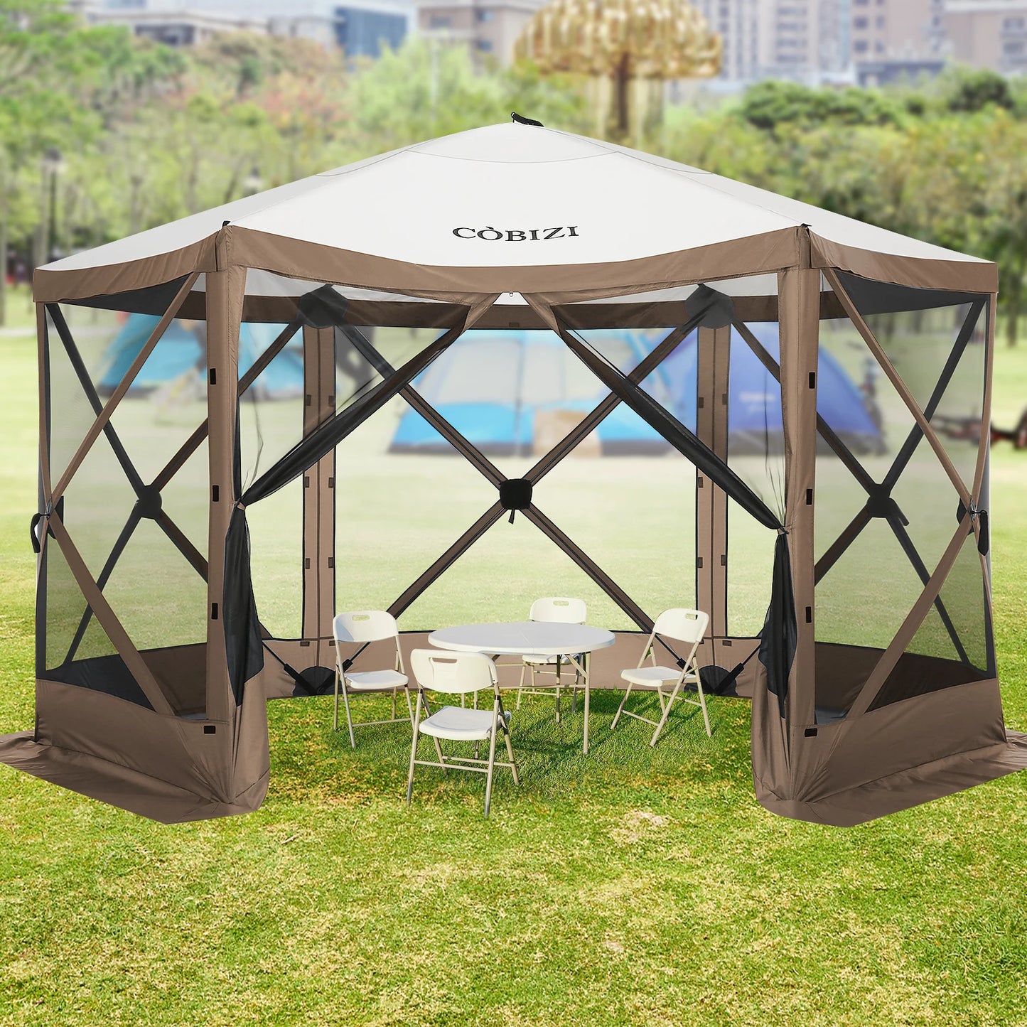 12x12ft Pop up Gazebo Screen House Tent with Mosquito Netting, 6 Sided.