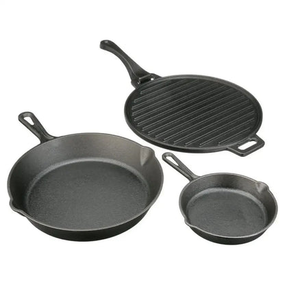 Pre-Seasoned 3-Piece Cast Iron Skillet Set Handles Griddle 6" 10.5" 11"