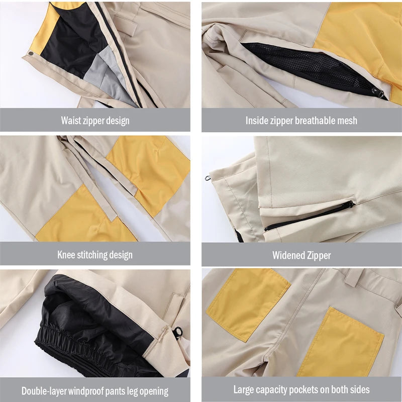 Mens Ski Pants Ski Bib Pant Overalls Women Ski Jumpsuit Winter Outdoor Windproof Waterproof.