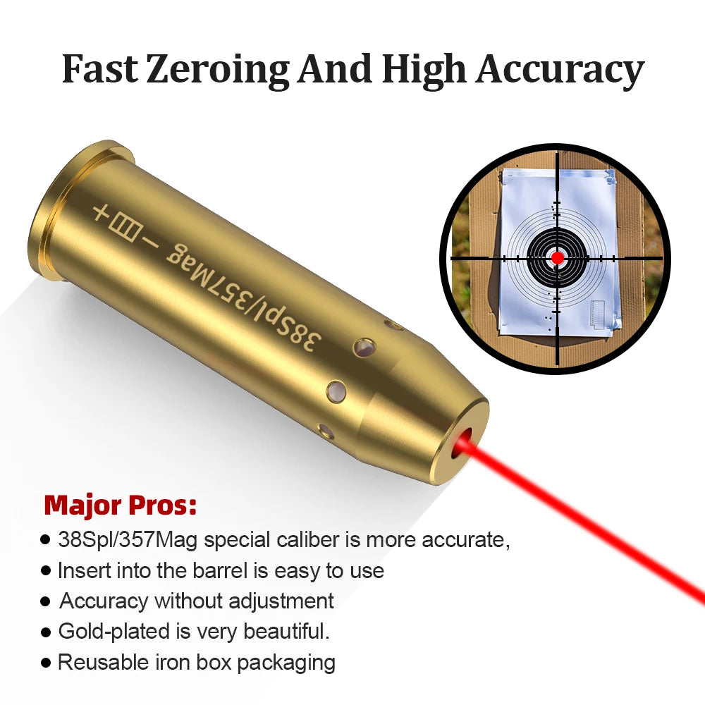 38SPL/357MAG Red Dot Laser  Brass 9MM Bore sighter.