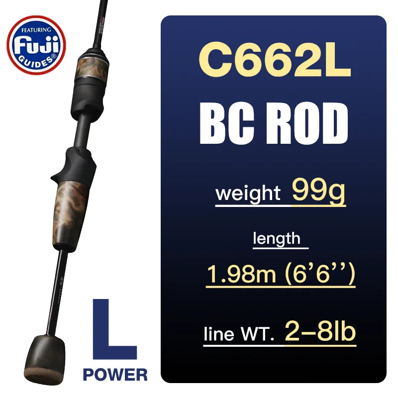 Stream Baitcasting Fishing Rods Ultralight Carbon Solid Wood Handle.