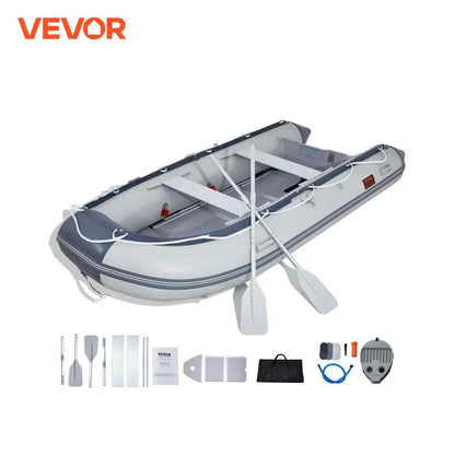 VEVOR Inflatable Dinghy Boat 6-Person Transom Sport Tender Boat Marine Wood Floor and Adjustable Aluminum Bench Oars Air Pump