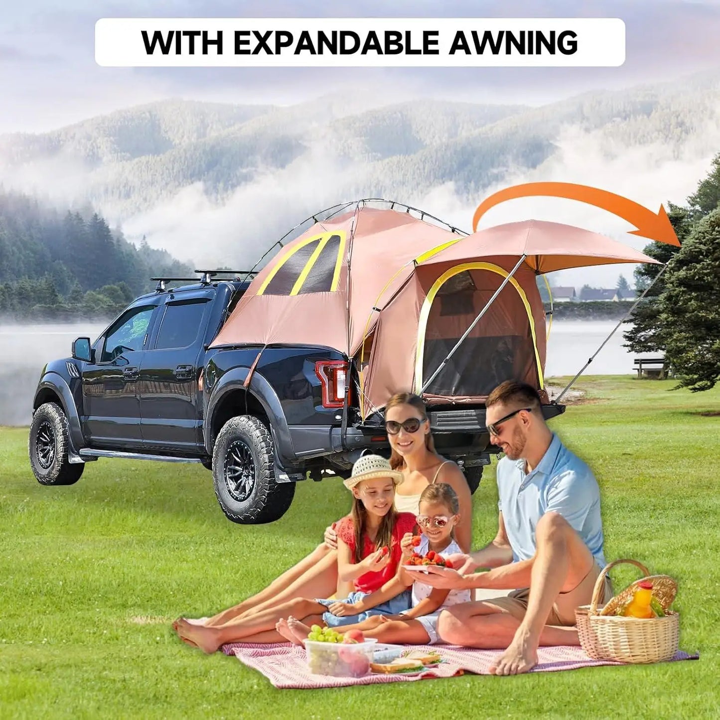 Truck Bed Tent  Rain Protection Pickup Truck Tents, Easy Set-up For 2 Person, Fits Full Size Short Bed, 5.5-5.8ft/ 6.4-6.