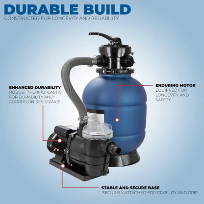 13" Sand Filter 0.75 HP Pool Pump 4 Way Valve  10,000 Gallons, 2400GPH 1-1/4"NPT.