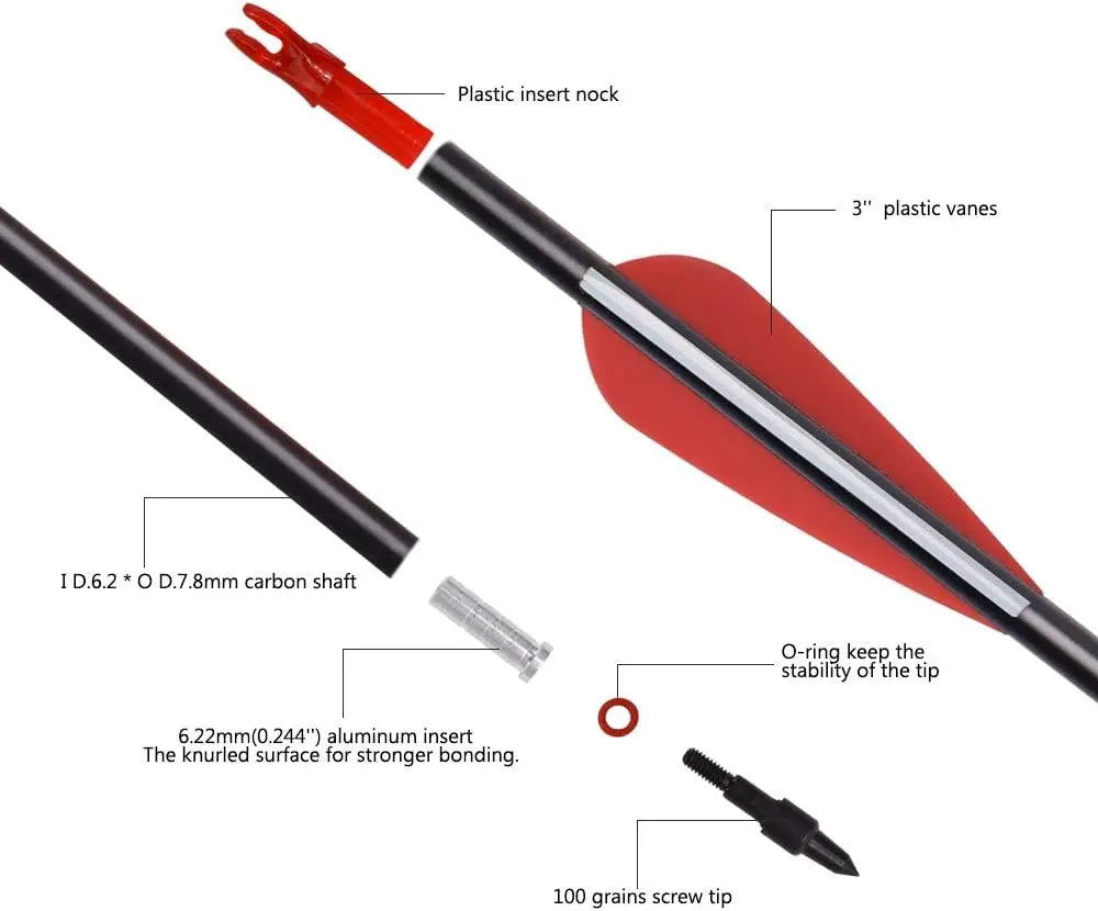 6/12PCS 26/28/30" Arrows for Compound Bows.