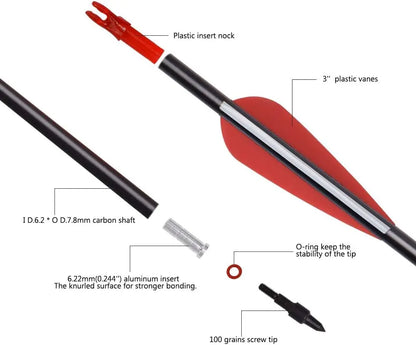 6/12PCS 26/28/30" Arrows for Compound Bows.