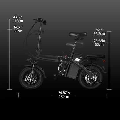 400W dual disc brake adult foldable electric bicycle with seat and basket 14 inches 48V 10.4Ah 22 mile range 20MPH.