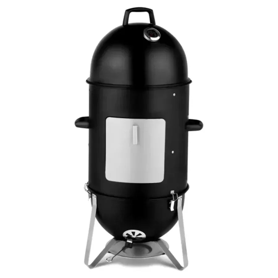 Vertical Steel Charcoal Smoker Heavy Duty Three Layer Round BBQ Grill.