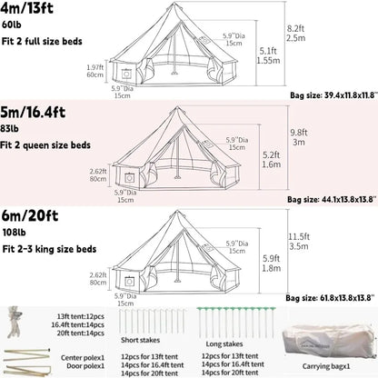 4 Season Canvas Bell Tent with 2 Stove Jacks,