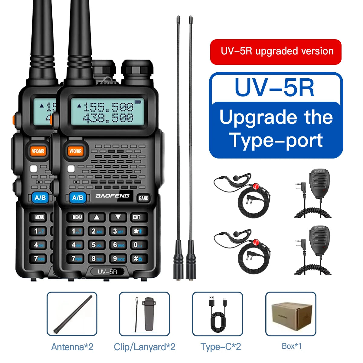 1PC/2PCS  UV-5R USB Long Range Portable Two Way Radio Baofeng CB Radio Walkie.