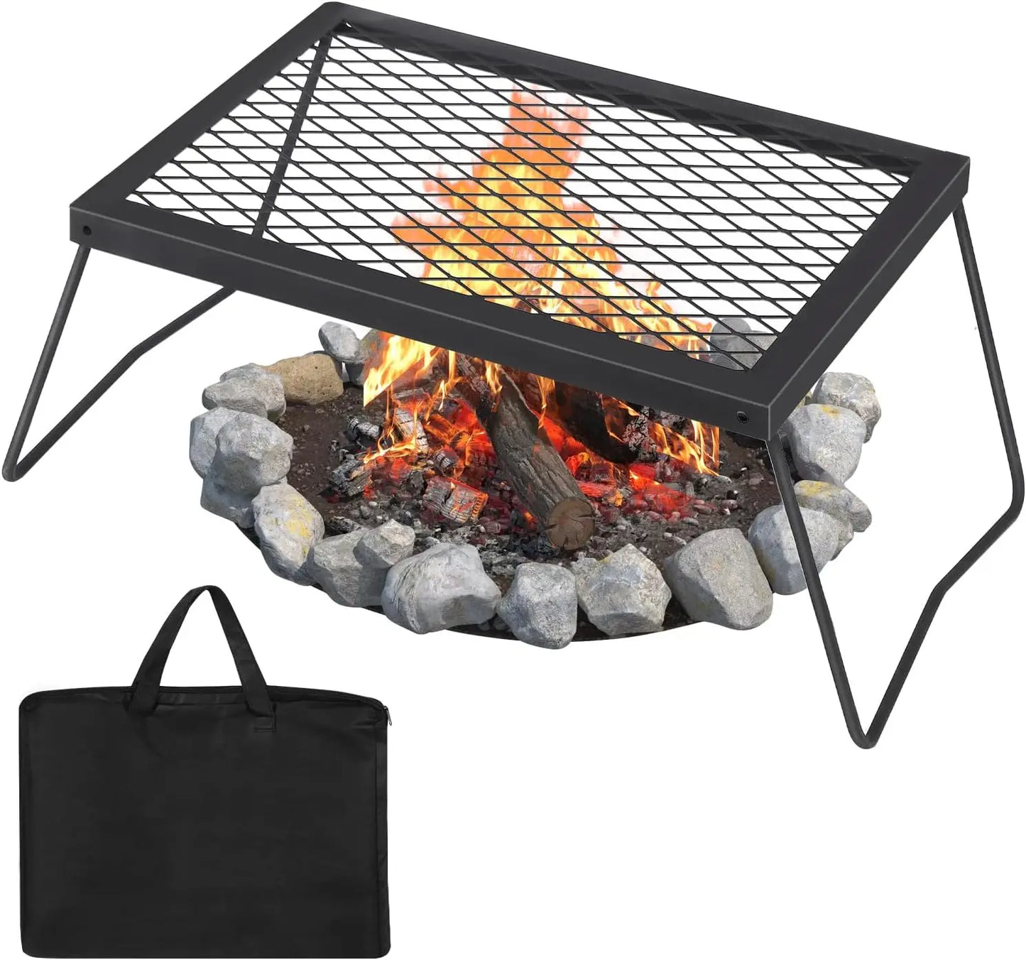 Folding Campfire Grill, Heavy Duty Steel Mesh Grate.