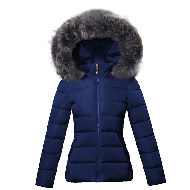 Fashion Black Women's Winter Jacket Big Fur Hooded Thick Down Parkas.