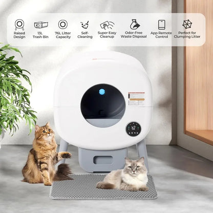 Extra Large Automatic Litter Box Self Cleaning for Multiple Cats, Odor-Free, App-Controlled.