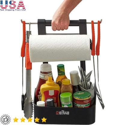 Adjustable BBQ Caddy with Hooks Portable Grilling Organizer