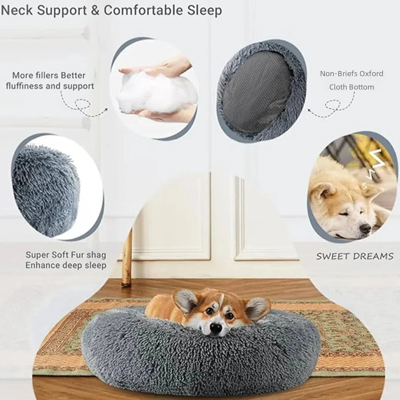 40-90cm Round Pet Bed for Large Dog Bed Super Soft Cat Bed Medium Dog House Winter Warm Sleeping.