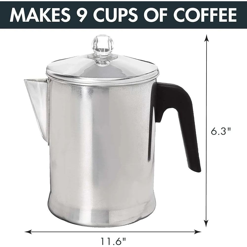 Durable Aluminum Stovetop Percolator Coffee Maker 9 Cup.