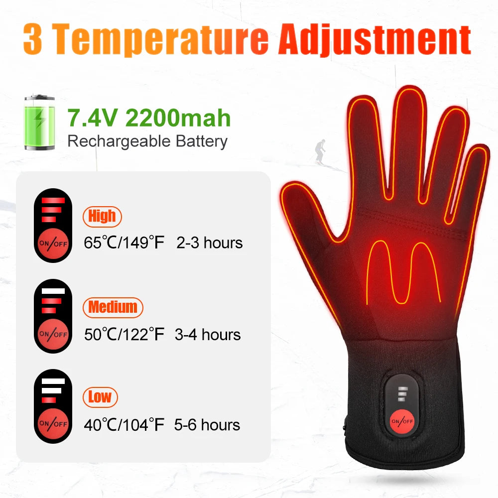 Rechargeable Thermal Electric Heated Gloves Touch Screen Waterproof.