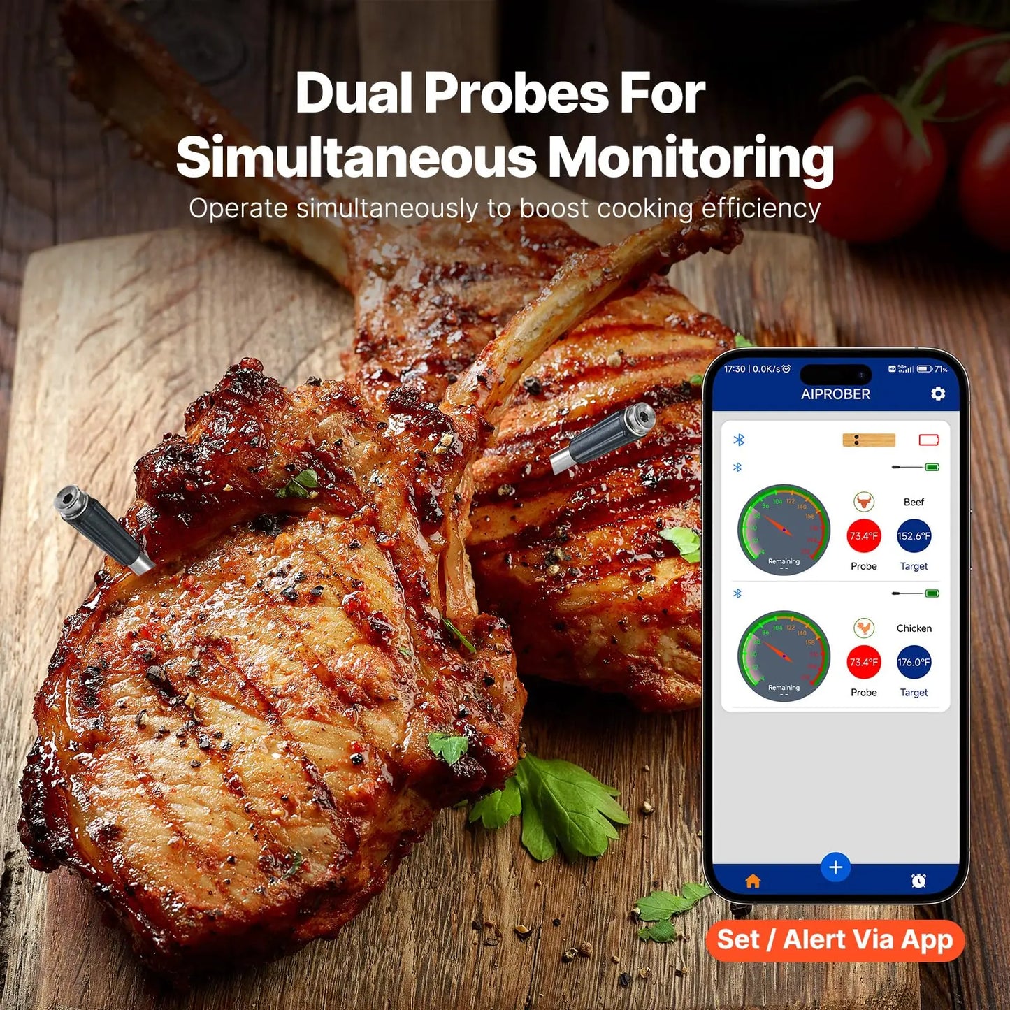 Wireless Meat Thermometer Digital Bluetooth Probe Rechargeable.