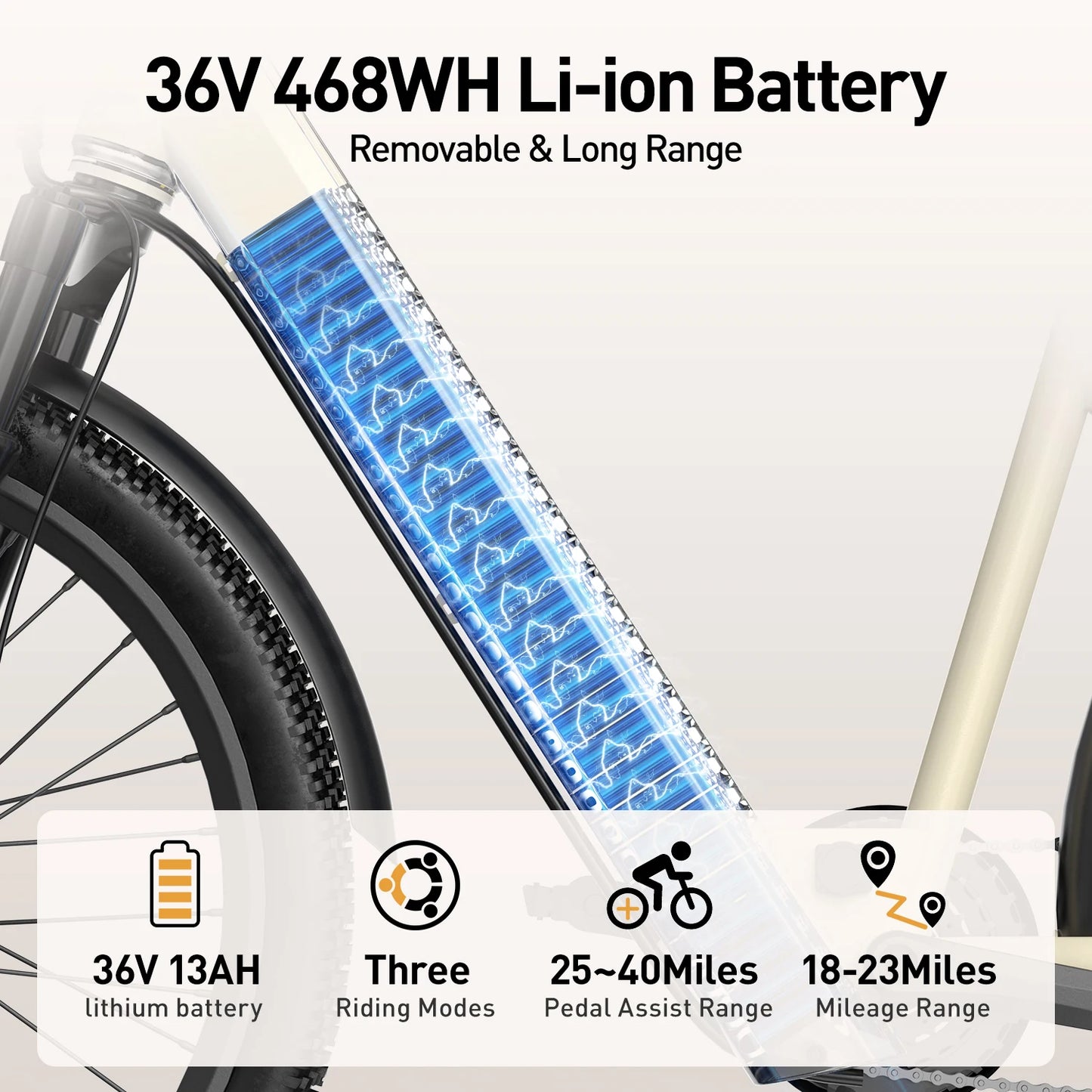 26'' 24'' Electric Bike, 36V 13Ah/10Ah Battery, 500W Motor.
