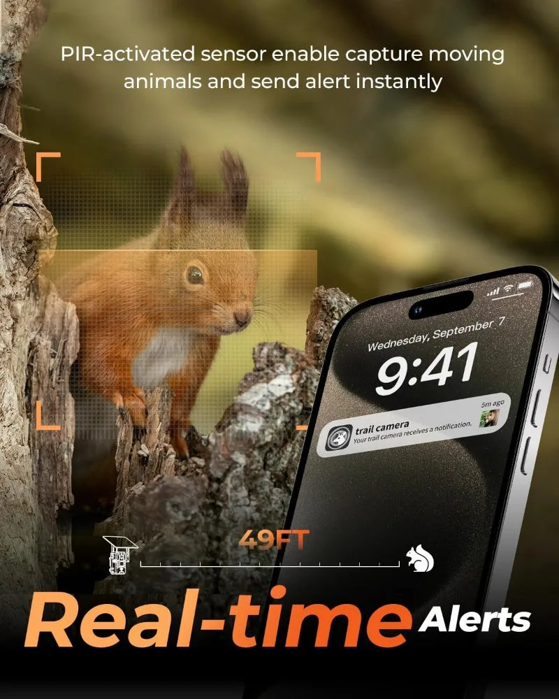 Wildlife Camera 4G Integrated Solar Powered 30MP 4K Night Vision Trail Camera Phone APP 120 Detection Angle Motion Sensors Cam