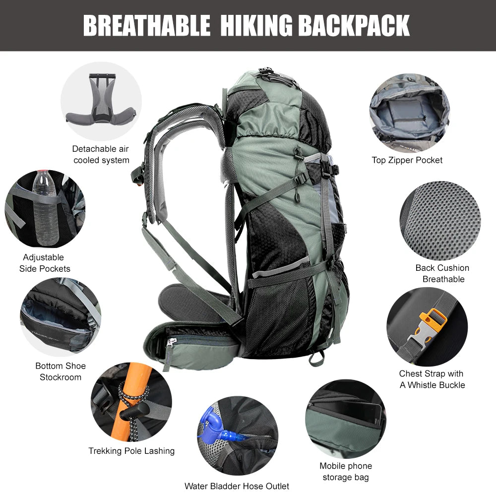 60L Explorer Internal Frame Backpack with Rain Cover.