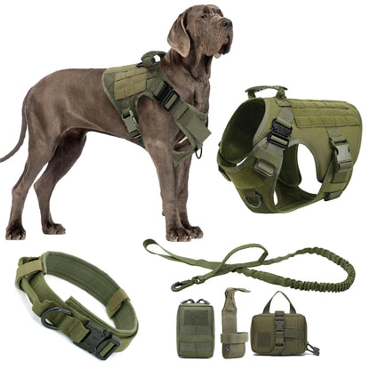 Tactical Dog Harness Leash Collar Pouches for Medium Large Dogs Training.