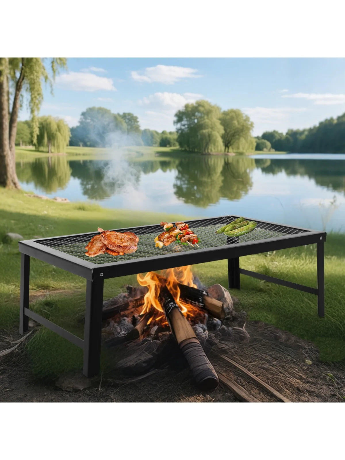 Folding Grill Rack Portable Barbecue Net Table BBQ.