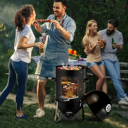 Vertical Steel Charcoal Smoker Heavy Duty Three Layer Round BBQ Grill.