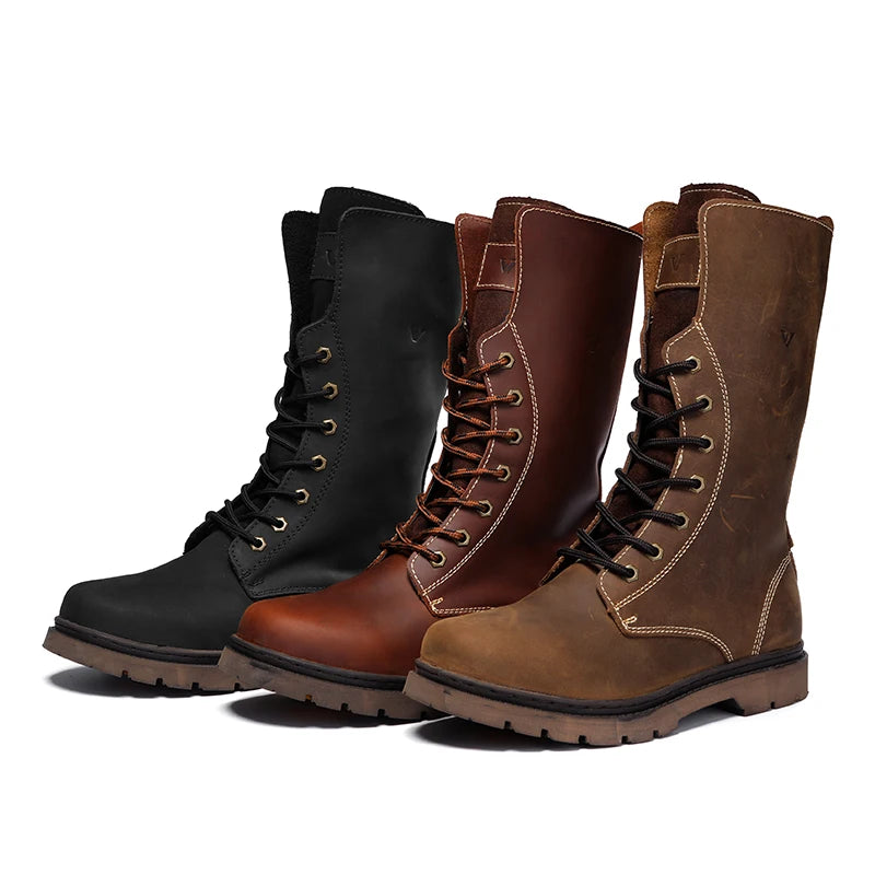Leather Men's Hiking boots Motorcycle Boots waterproof trekking