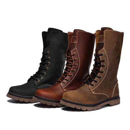 Leather Men's Hiking boots Motorcycle Boots waterproof trekking