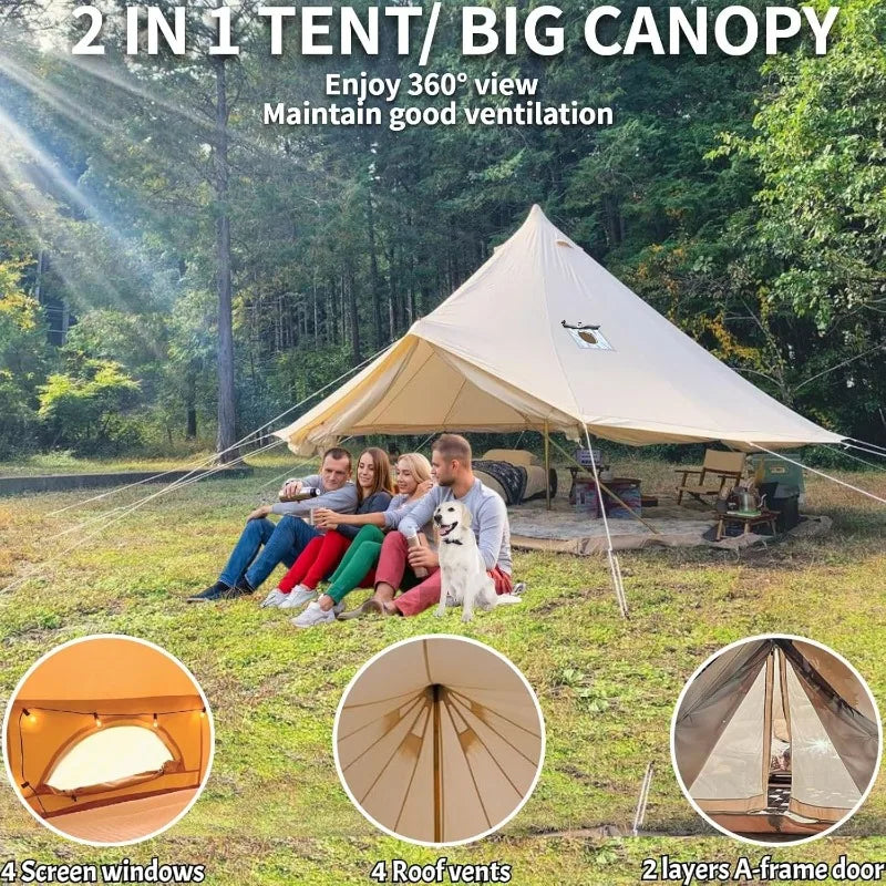 4 Season Canvas Bell Tent with 2 Stove Jacks,