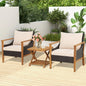 3PCS Patio Wicker Furniture Set Cushioned Armchairs with 2-Tier Side Table.