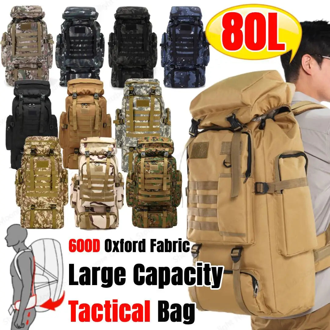 80L Tactical Backpacks, Outdoor Survival Bags 600D Oxford Cloth.
