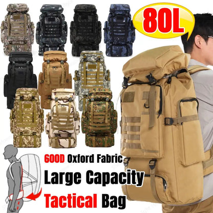 80L Tactical Backpacks, Outdoor Survival Bags 600D Oxford Cloth.