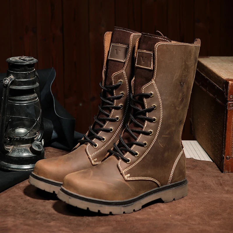 Leather Men's Hiking boots Motorcycle Boots waterproof trekking