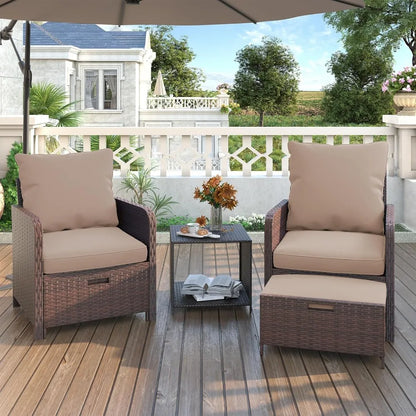 5 Piece Wicker Patio Furniture Set with Side Table.