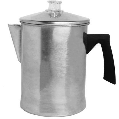 Aluminum Coffee Percolator 9 Cup Stovetop Brew Filter Basket Clear Knob.