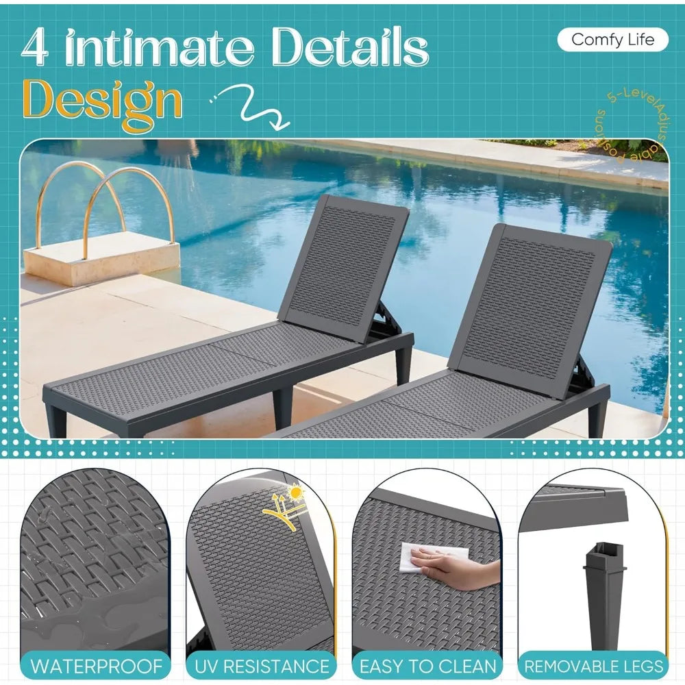 Outdoor Chaise Lounge Chairs Set of 4 with 5-Position Adjustable Backrest.