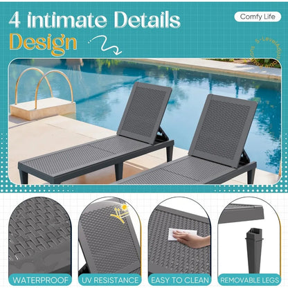 Outdoor Chaise Lounge Chairs Set of 4 with 5-Position Adjustable Backrest.
