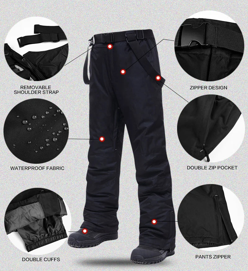 Ski Suit Men Thermal Winter Windproof Skiing Down Jacket and Bibs Pants.