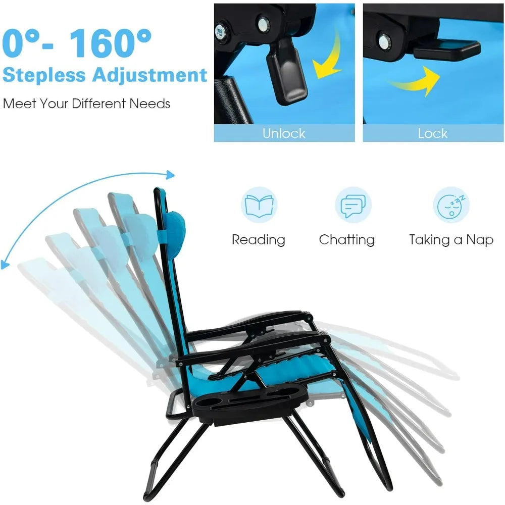 160°Adjustable Folding Recliner w/Pillow and Cup Holder, 350LBS.